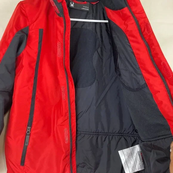 Spyder Youth Boys L 14 / 16 Hooded Ski Snow Winter Jacket Logo Zip Pockets - Picture 6 of 9